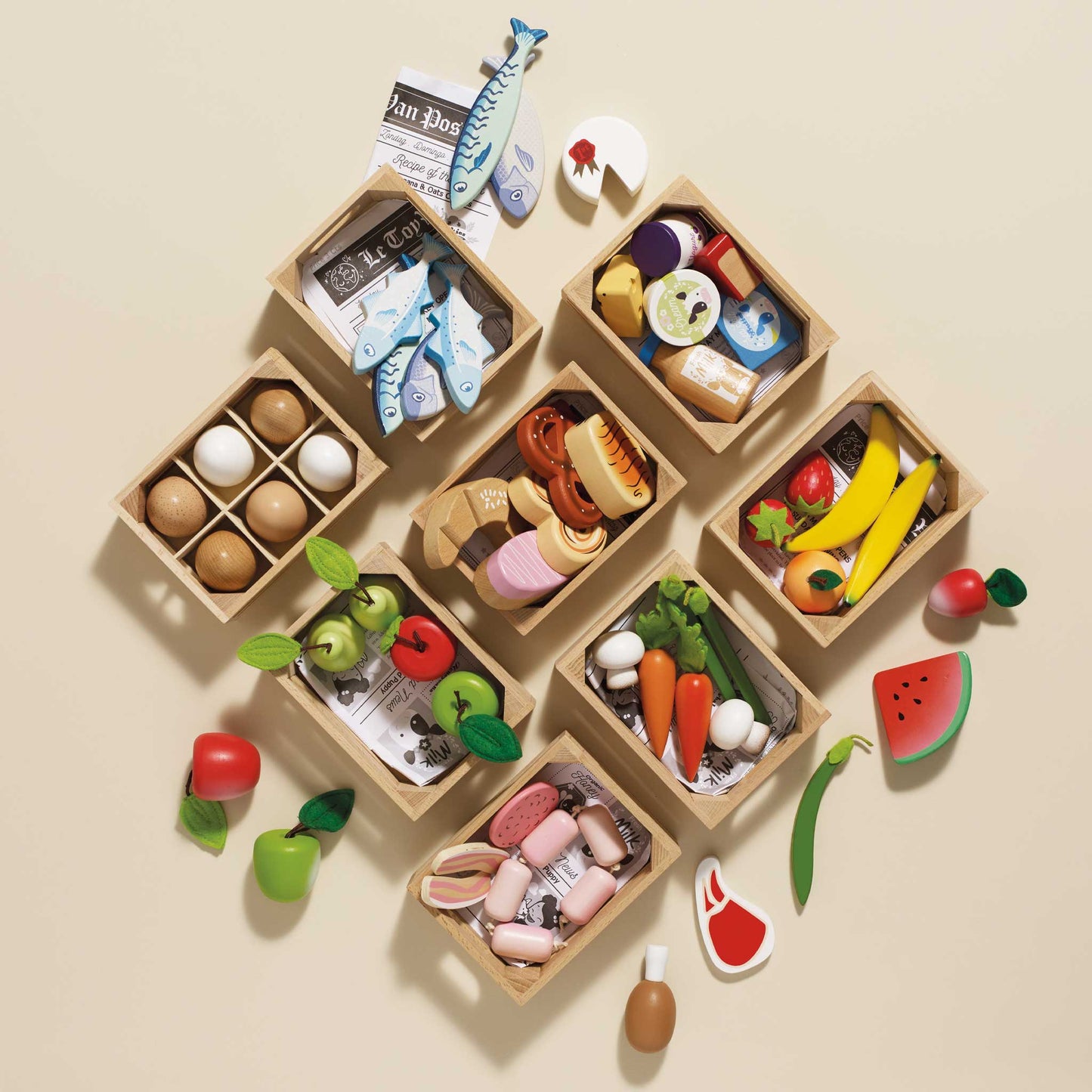 Caixa de Mercado de Madeira com Frutas do Pomar