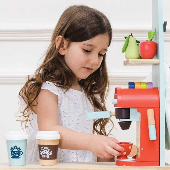 Máquina de Café e Xícara de Brinquedo de Madeira