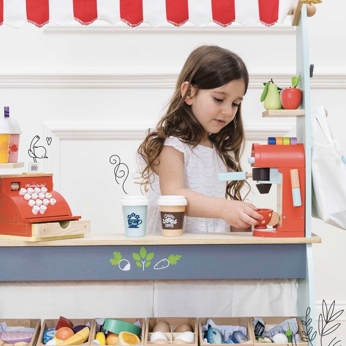 Máquina de Café e Xícara de Brinquedo de Madeira