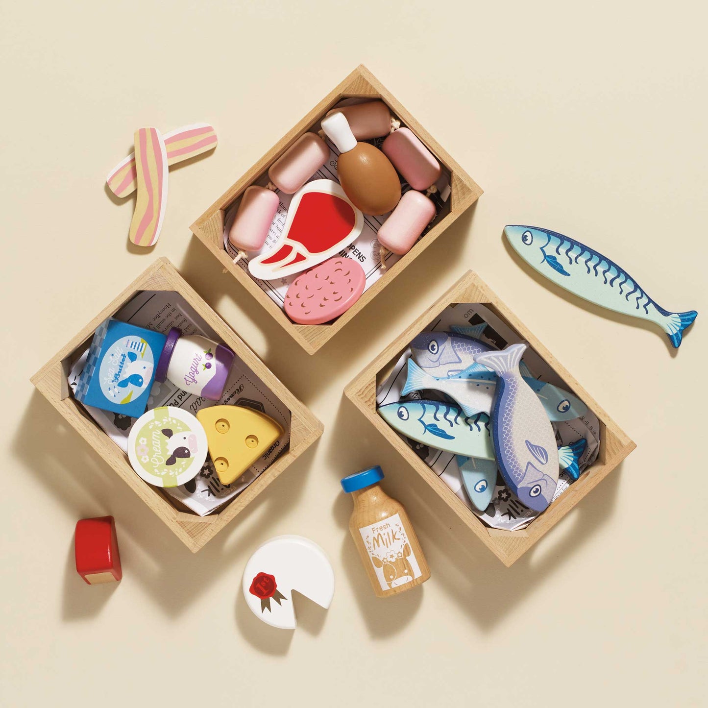 Caixa de Madeira com Peixes do Mercado