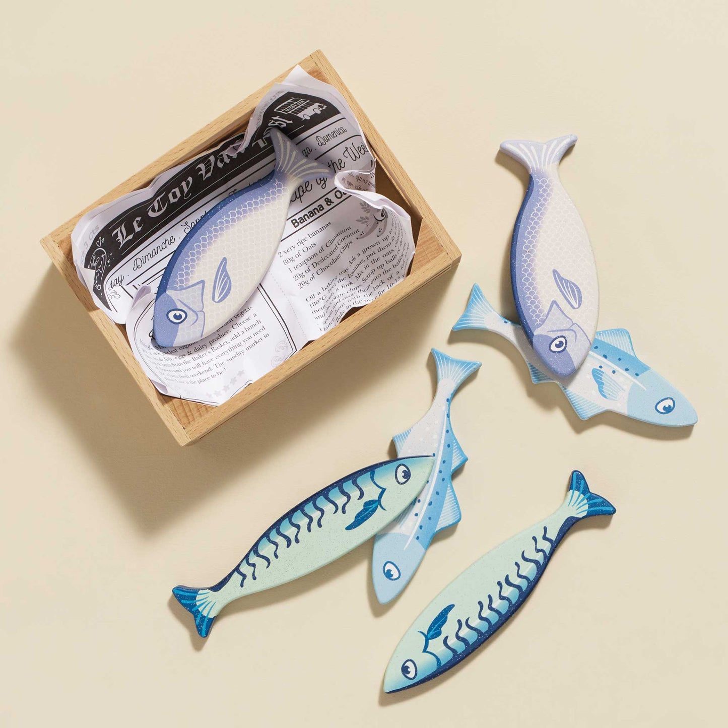 Caixa de Madeira com Peixes do Mercado